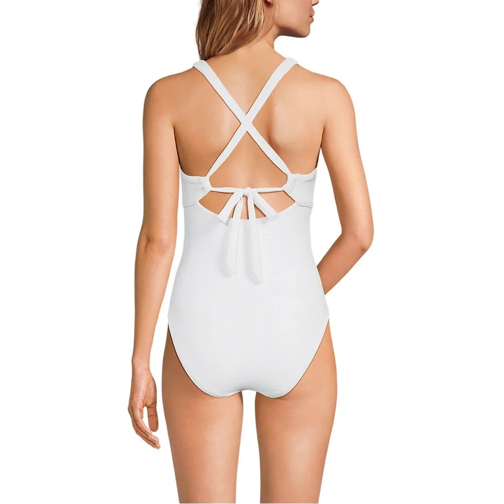 Lands end ribbed knot front one piece swimsuit 12